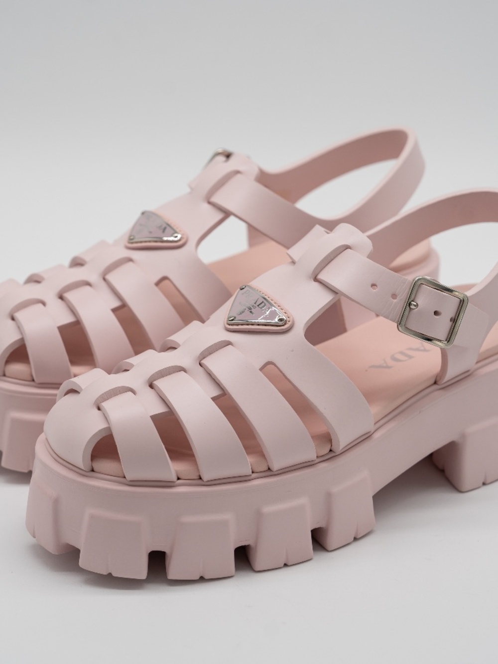 Prada Fisherman Platform Sandals Cage Pink Rubber Women's size 39 eu 9 US